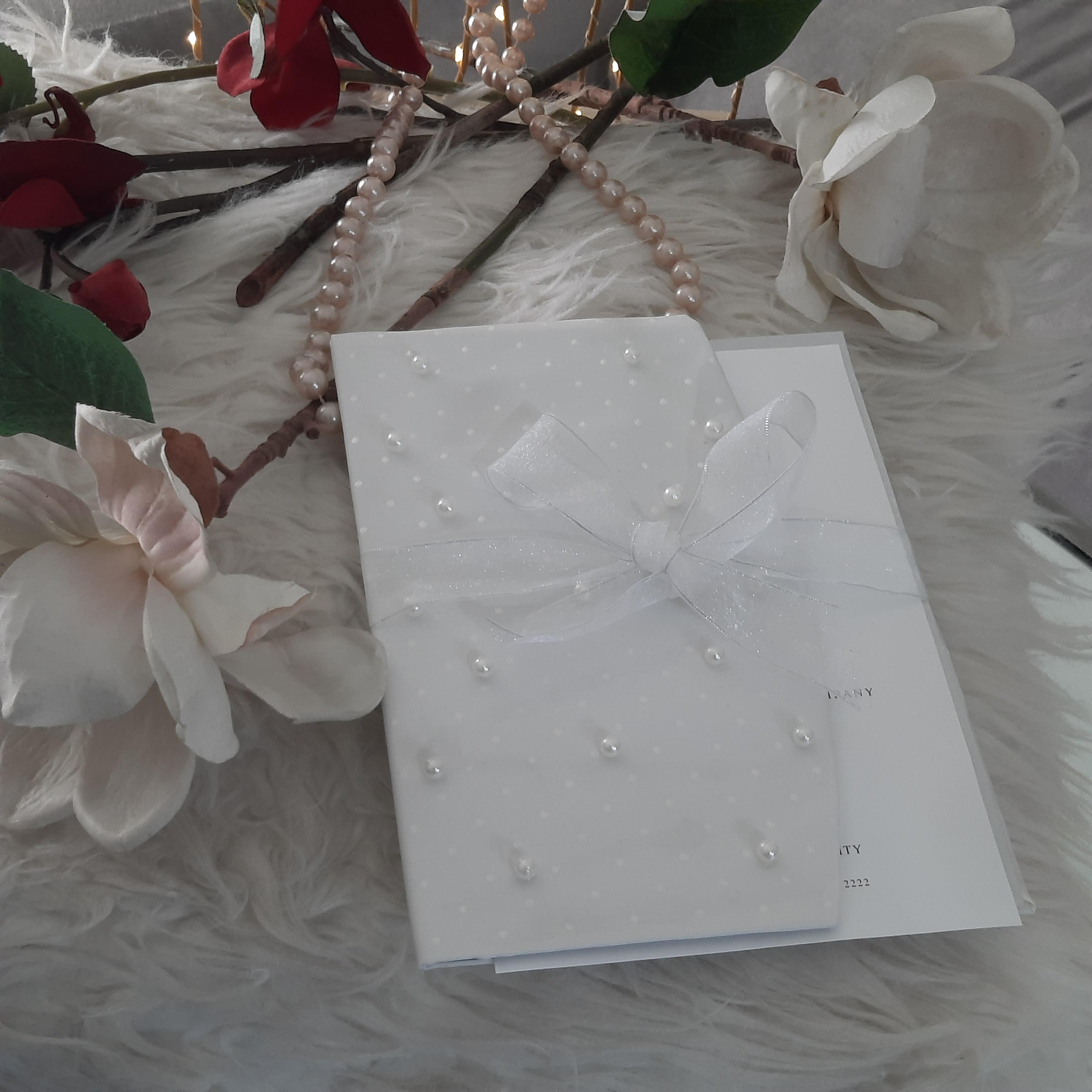 Elegant Luxury White, Pearl Beaded Satin Wedding Invitation - Etsy