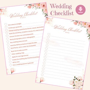 2 Wedding Checklist Printable | Bridal Planner| Wedding Planner | Basic & Extras List | Floral PDF | RGB | CMYK | Instant Download| Wedding