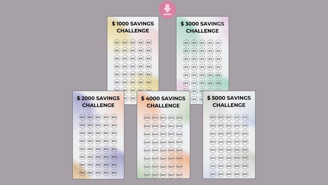 Printable Money Saving Challenge Bundle | 1000 to 5000 Savings Trackers ...