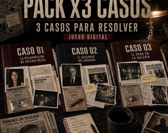 Crímenes para Resolver | Pack x3 Casos a Elección | Juego Digital Descargable Imprimible | Resolver Caso Crimen Policial Asesinato Misterio