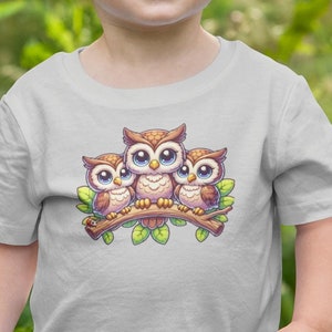 Camiseta de búho para niños pequeños, camiseta para niños, camiseta para niños, camiseta con gráfico de pájaro, criatura del bosque, animal del bosque, lindo regalo de cumpleaños, camiseta de mariquita