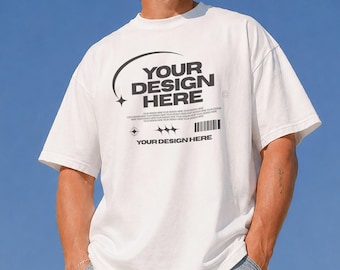 Gildan 5000 wit T-shirt mockup | Lifestyle-editorial voor mannen PSD + JPG (digitale download)
