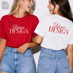 Mockup för röd och vit skjorta för möhippa | Fram- och baksida av brudstammen PSD + JPG (digital nedladdning)