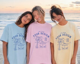 Maqueta de camisa para despedida de soltera Comfort Colors 1717 en PSD + JPG / Camisas de playa para viaje de chicas Chambray Blossom Butter (Descarga digital)