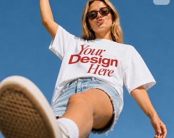 Maqueta blanca Gildan 5000 PSD + JPG / Camiseta de estilo de vida extragrande UGC (Descarga digital)