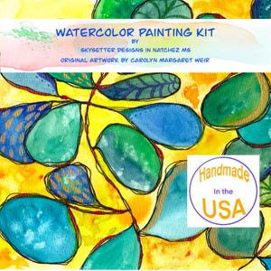 Watercolor Painting Kit DIY Vibrant Abstract Fun Activity For Teens and Adults Organic Leaves Gift for Artist Coloring Pages