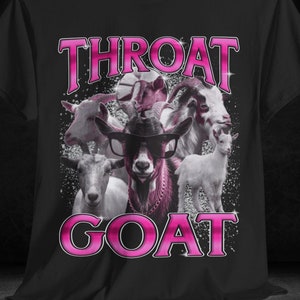 Goat Lover Graphic Tee, Funny Ironic Meme T-Shirt with Sunglasses and Chain, Unisex Heavy Cotton Tee