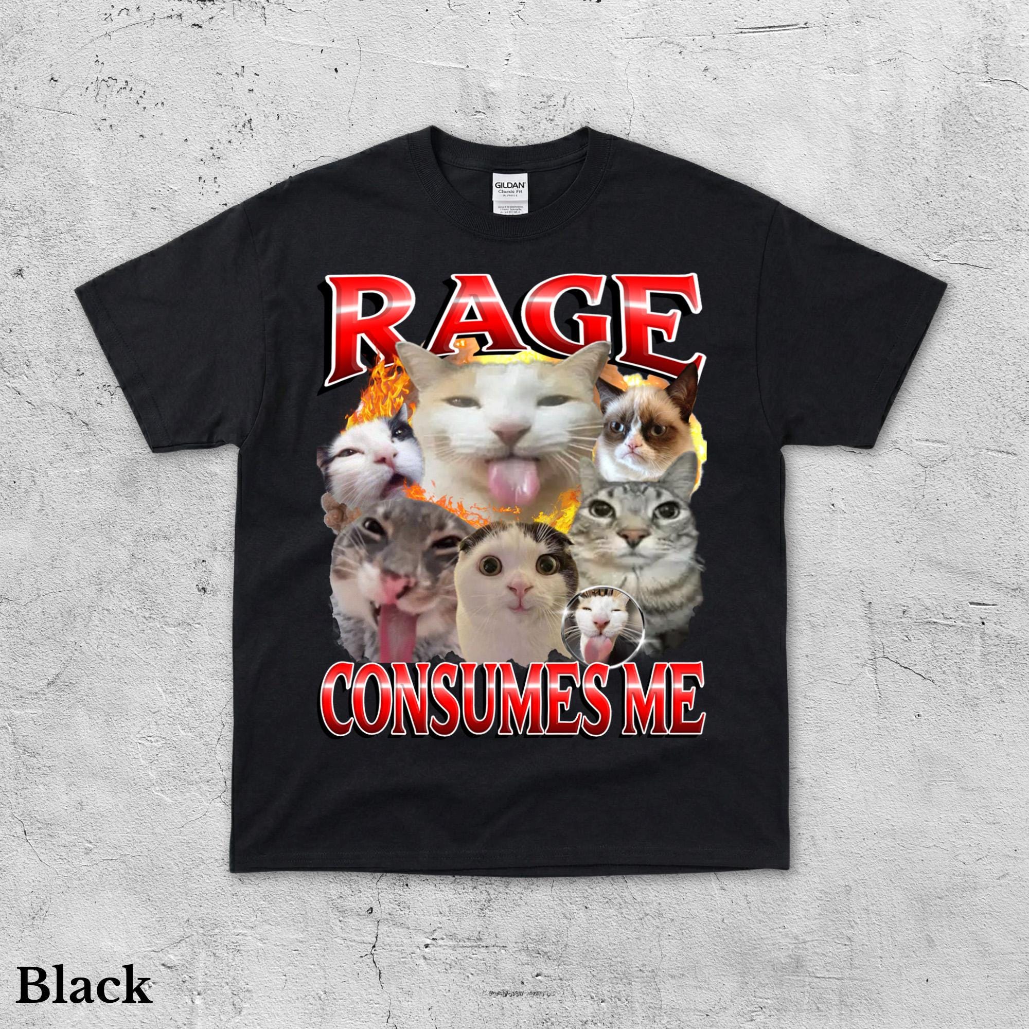 怒り猫ミームTシャツ、おもしろ猫舌出しTシャツ、Z世代ユーモアシャツ 