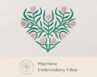 Delicate Floral Heart Embroidery Design - Botanical Machine Embroidery File for Mother’s Day Gift, Instant Download