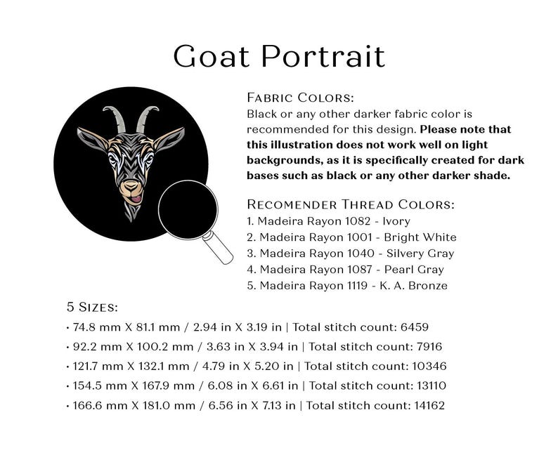 Goat Thread Goat Portrait Embroidery Design - Whimsical Machine Embroidery File ...