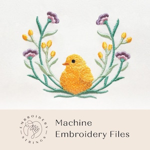 Floral Easter Chick Embroidery Design - Digital Machine Embroidery File - Spring Chick Embroidery Pattern - Easter Gift Idea