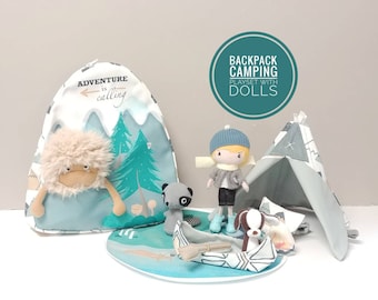 ADVENTURE BACKPACK with Pocket Studio Boy Doll, Friends and Camping Set