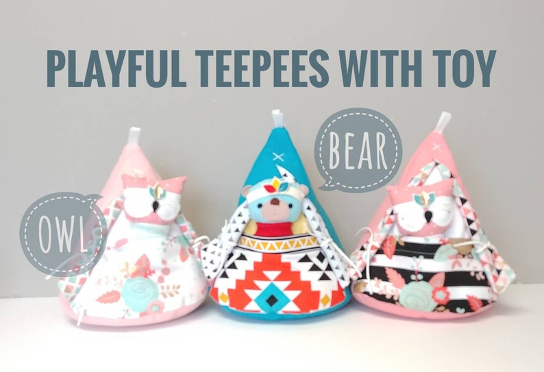 TEEPEE OWL Playful Pillow with Owl, Plush, Toy, Nursery, Decor, Gift image 5