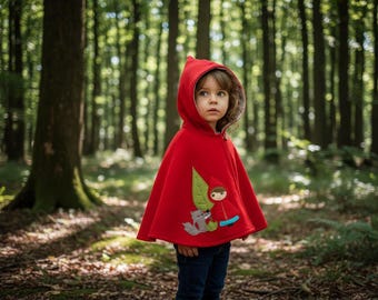 WOOL CAPELET - Red Riding Hood Cape, Made to Order, Children Outfit, Costume, Pretend, Jacket