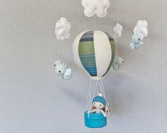 Mobile Hot Air Balloon - Boy and Puppy. Nursery, Baby, Decor, Gift