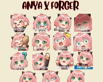 May include: A collection of Anya Forger character illustrations from the anime series Spy x Family. The images feature Anya with various facial expressions, including joy, sadness, and surprise. The text "ANYA X FORGER" is displayed at the top.