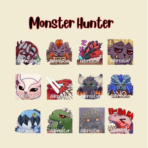 May include: A set of 12 monster-themed digital stickers featuring various creatures with different expressions. The stickers are in a grid format and include a sleeping monster, a monster with a sign that says "No", and a monster with a sign that says "B-Baka".