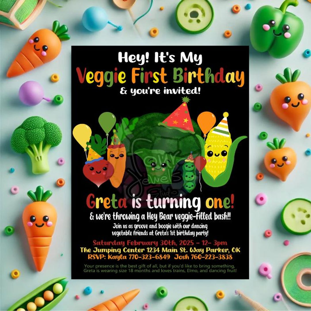 Veggie First Printable Dancing Vegetable Hey Bear Sensory My Veggie First Birthday ...