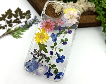 Handmade Pastel Pressed Flower iPhone Case, Clear Resin Floral Cover