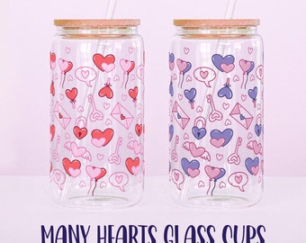 Many Hearts Glass Tumbler, Iced Coffee Glass, Retro Iced Coffee Cup, Heart Glass Cup, Iced Coffee Cup, Girlfriend Gifts, Valentines Gift