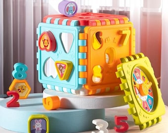 3D Activity Cube Shape Sorting Puzzle Toy for Toddlers and Babies - Boys Girls Gift for Kids Game Montessori Educational Toys