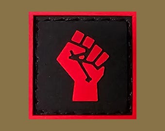Red Solidarity Fist 1x1 Mini Morale Patch PVC Velcro Hook and Loop