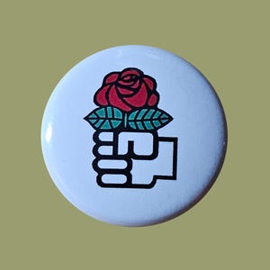 Socialist DSA Fist and Rose 1 Inch or 1.25 Inch Pinback Button, Keychain, Magnet
