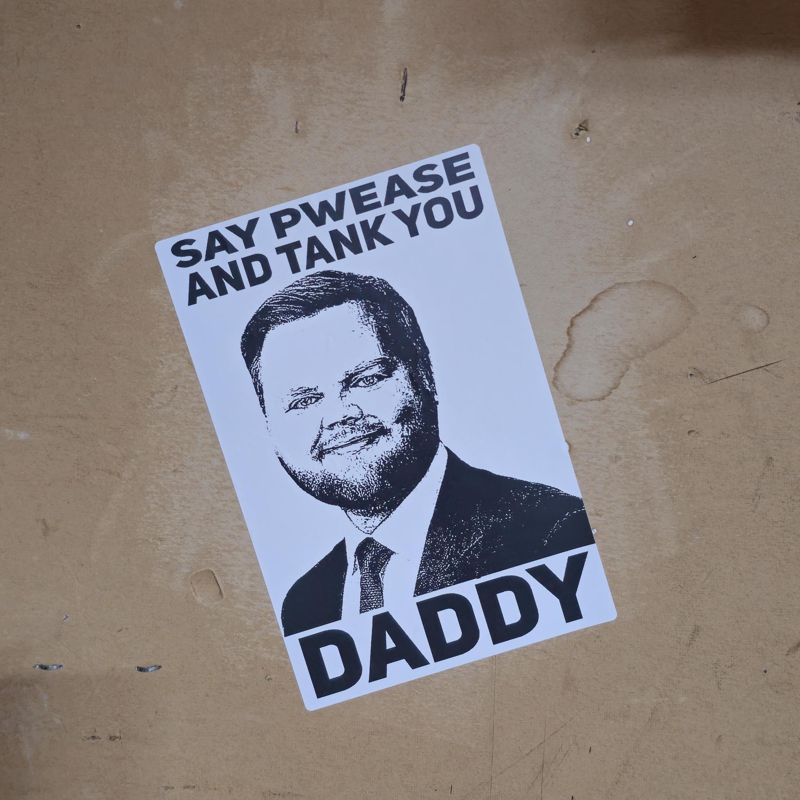Pwease Sticker Baby Face JD Vance Say Pwease and Tank You Thermal Slap Sticker 2x1 ...