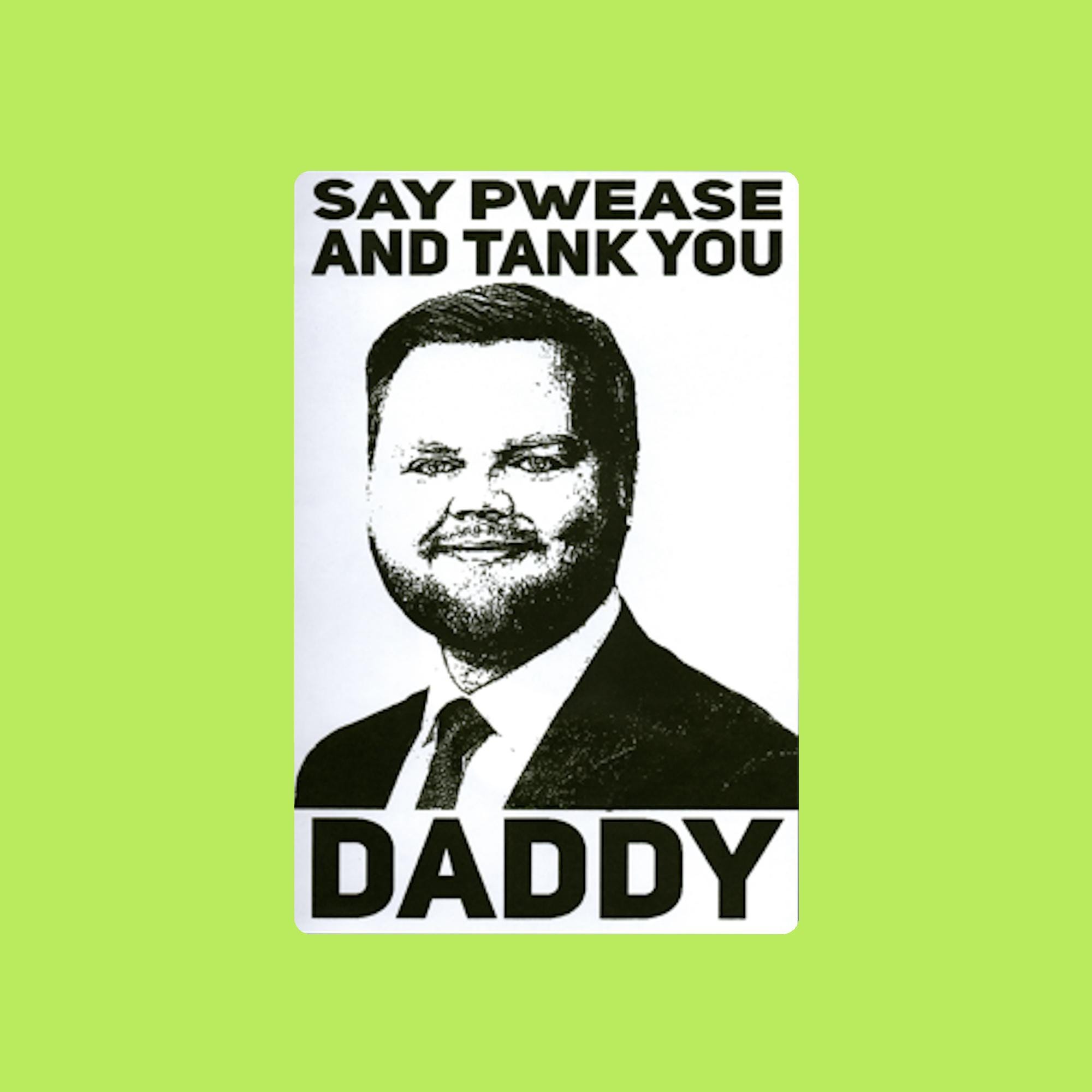 Pwease Sticker Baby Face JD Vance Say Pwease and Tank You Thermal Slap Sticker 2x1 ...