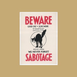 Sabo Cat Anarchist Beware Sabotage Art Print 4x6 or 5x7