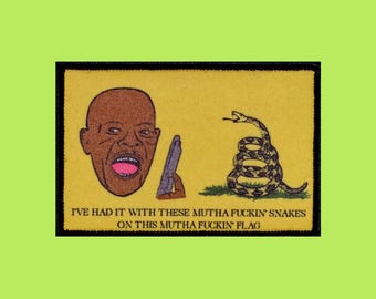 Samuel L Jackson Gadsden Flag Funny Morale Patch Hook and Loop 2x3 Inches
