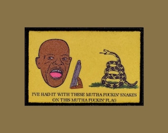 Snakes on a Plane Samuel L Jackson Gadsden Flag Funny Morale Patch Velcro Hook and Loop 3x2 Inches