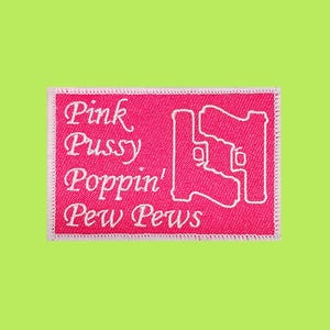 Pink Pistol Glock Pew Pew Morale Patch Hook and Loop 2x3 Inches