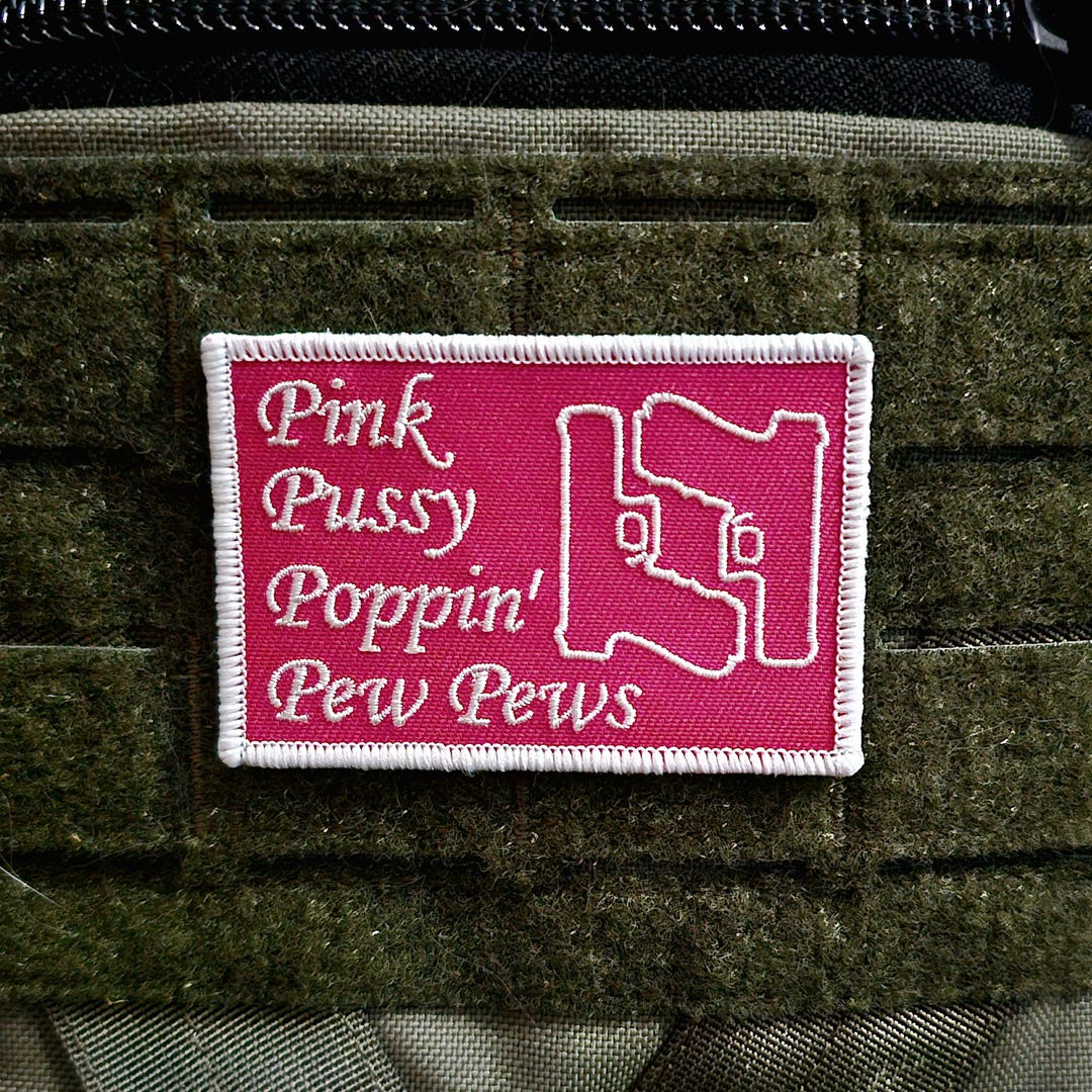 Pink Pistol Glock Pew Pew Morale Patch Velcro Hook And Loop 2x3 Inches 