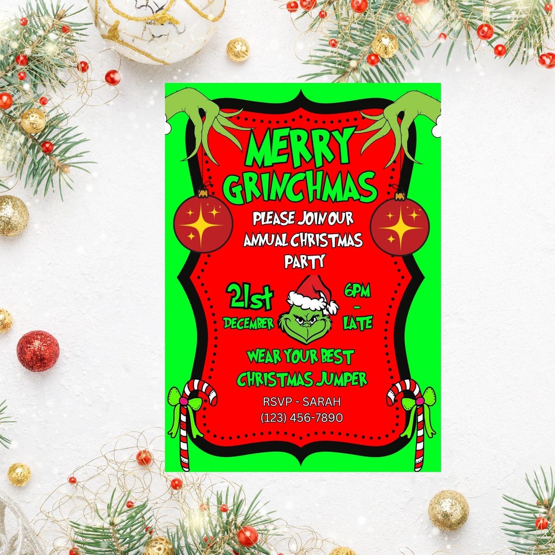Editable Grinch-themed Christmas Invitation | Holiday Party | Canva ...
