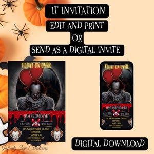 Creepy IT Clown Editable Birthday Party Invitation Template – Perfect for Horror-Themed Parties, Halloween Celebrations
