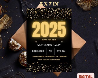 Editable New Year's Eve Party Invitation: 5x7 Canva Template (Digital Download)