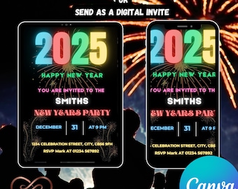 Editable New Year’s Eve Party Invitation 5x7 Printable Canva Template