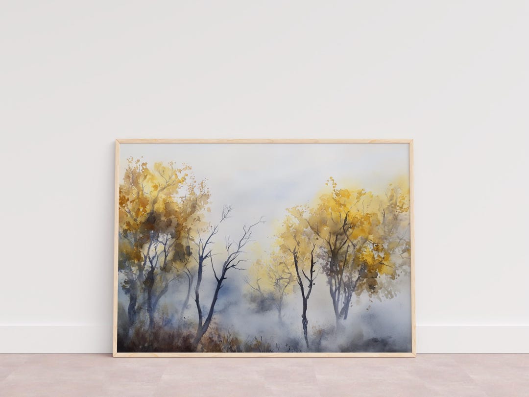Watercolor Landscape Print, Autumn Forest Wall Art, Fall Painting ...