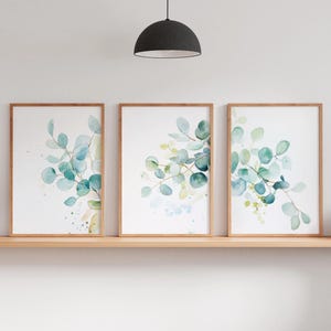 Eucalyptus Wall Art Set of 3, Eucalyptus Prints, Botanical Prints Set, Leaf Art Prints, Triptych Wall Decor, Eucalyptus Watercolor Printable