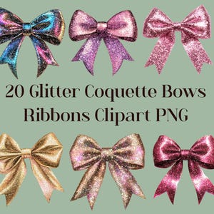 Glitter Coquette Bow PNG Clipart Bundle Digital Download Glitter Ribbon Bows Sublimation Cricut Crafts Pink Glitter Bow Clip Art Aesthetic