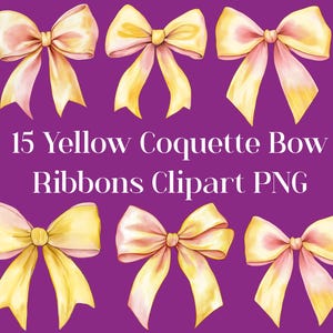 Yellow Coquette Bow PNG Clipart Bundle Digital Download Ribbon Bows Sublimation Cricut Scrapbooking Girly Soft Aesthetic Sticker Clip Art