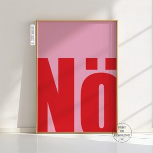 No Poster, Funny Typography Print in Red and Pink, Statement Poster