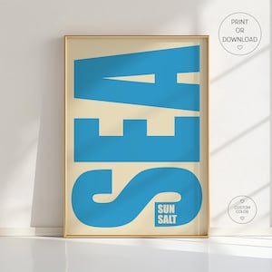 Poster Sole, Sale e Mare – Arte murale con tipografia costiera – Decorazione per casa sulla spiaggia – Stampa ispirata all'oceano – Arte nautica per il bagno – Citazione "Summer Vibes"
