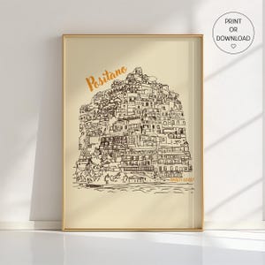 Positano Amalfi Coast Poster – Italy Sketch Wall Art, Minimalist Line Drawing, Coastal Travel Print, Mediterranean Decor, Italy Illustration