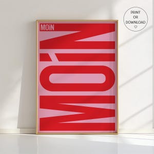Poster Moin Moin - oeuvre d'art murale décorative dopamine - impression de voeux en allemand - ondes positives vibrantes - décoration d'intérieur moderne - toutes les couleurs disponibles
