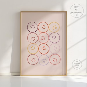 Smiley Face Wall Art Poster | Retro Y2K Aesthetic Print | Melting Happy Face Poster | Minimalist Smiley Decor for Nursery & Kids Room