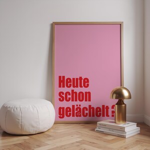 Have You Smiled Today? poster in red and pink tones with positive typography design. Modern wall art for home office, living room, or as a cheerful happiness gift.