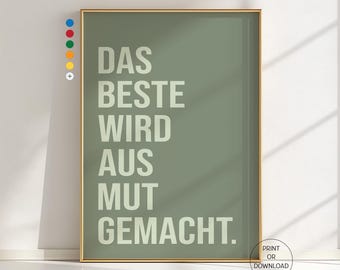 Fortune Favours the Brave Print, Motivational Wall Art Poster in Sage Green