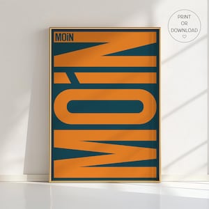 Stampa tipografica retrò Moin Moin - Arte murale con saluto tedesco, poster in stile vintage, arredamento minimalista, design scandinavo, regalo costiero